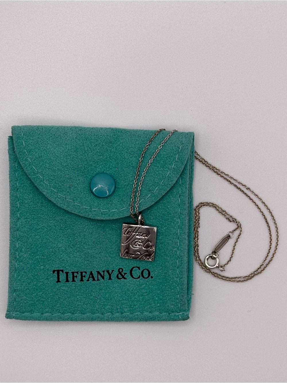 16” Tiffany & Co. Silver NY Notes Square Wavy Pendant Necklace in Pouch Rare - Picture 10 of 13